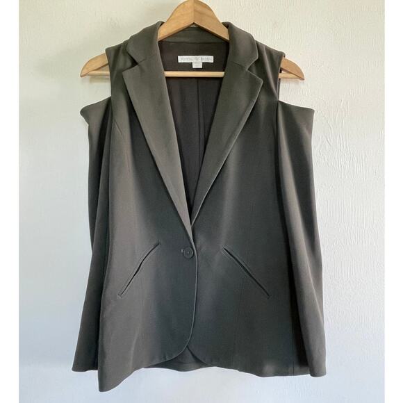 Boston Proper Jackets & Blazers - BOSTON PROPER Beyond Travel Collection olive green cold shoulder cutout blazer